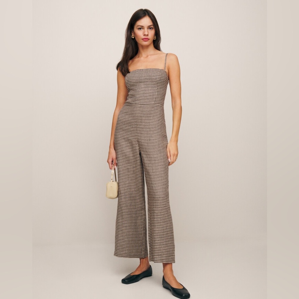 Reformation Overland Linen Jumpsuit in Tartine Check